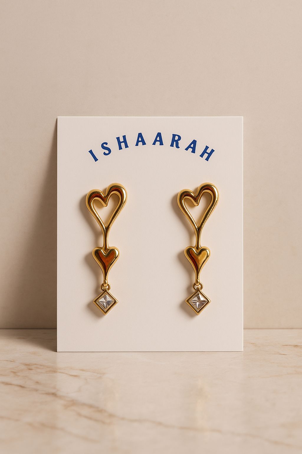 Linked Hearts Drop Earrings - Golden