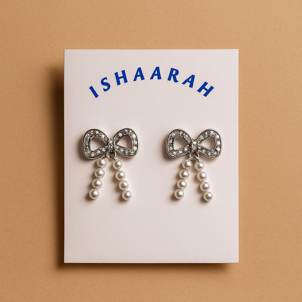 Pearl Bow Drop Earrings