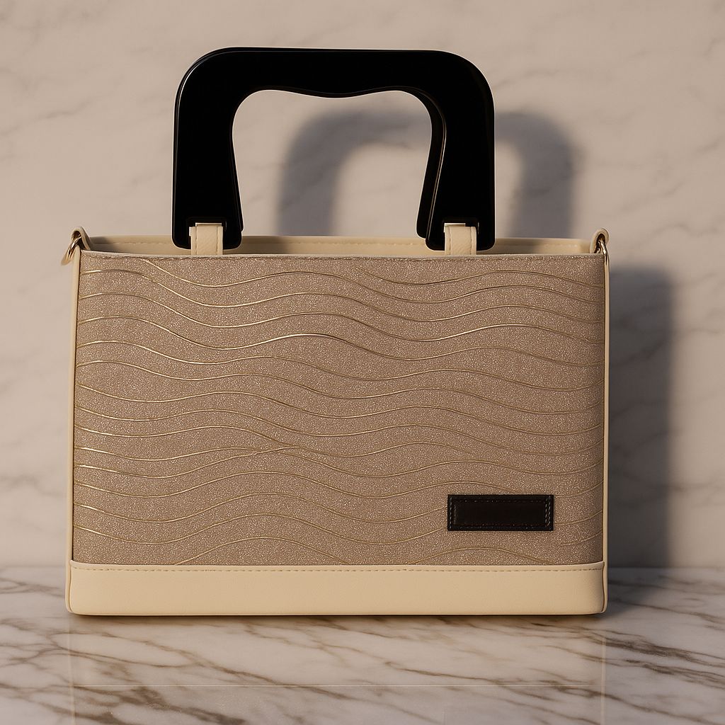 Beige Wave-Textured Tote Bag