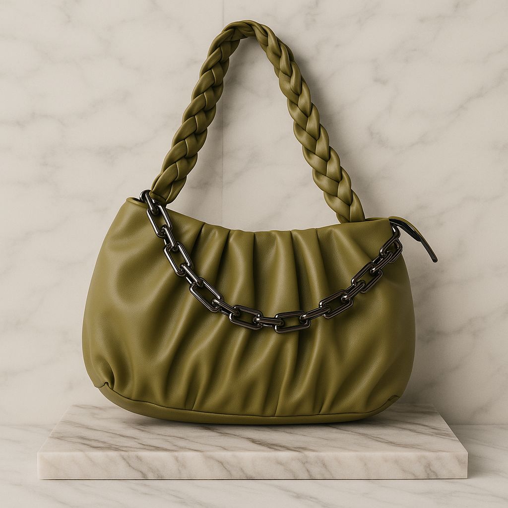 Olive Green Braided Chain Shoulder Bag