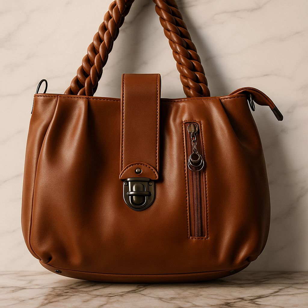 Braided Elegance Tote Brown