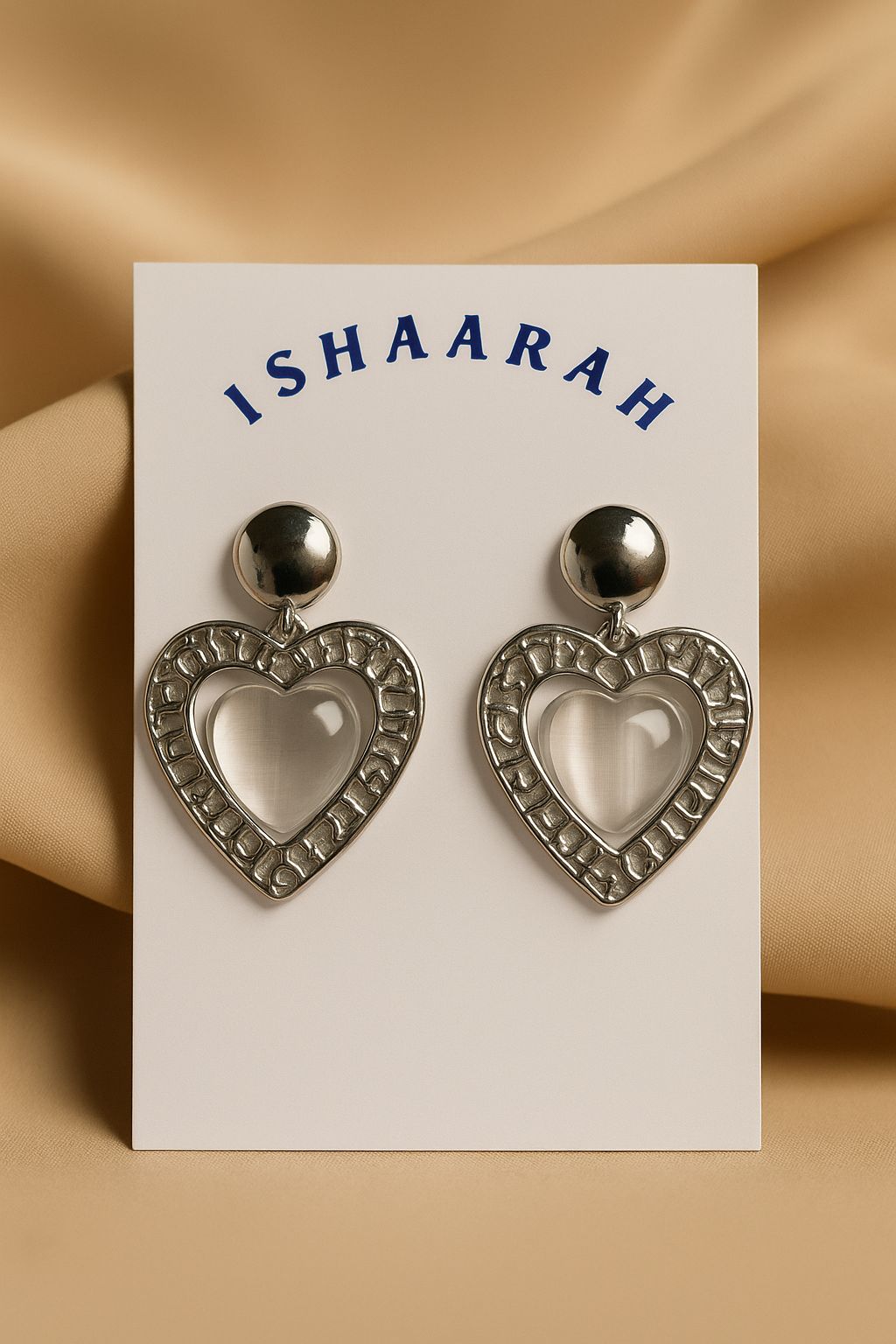 Nested Heart Drop Earrings- Silver