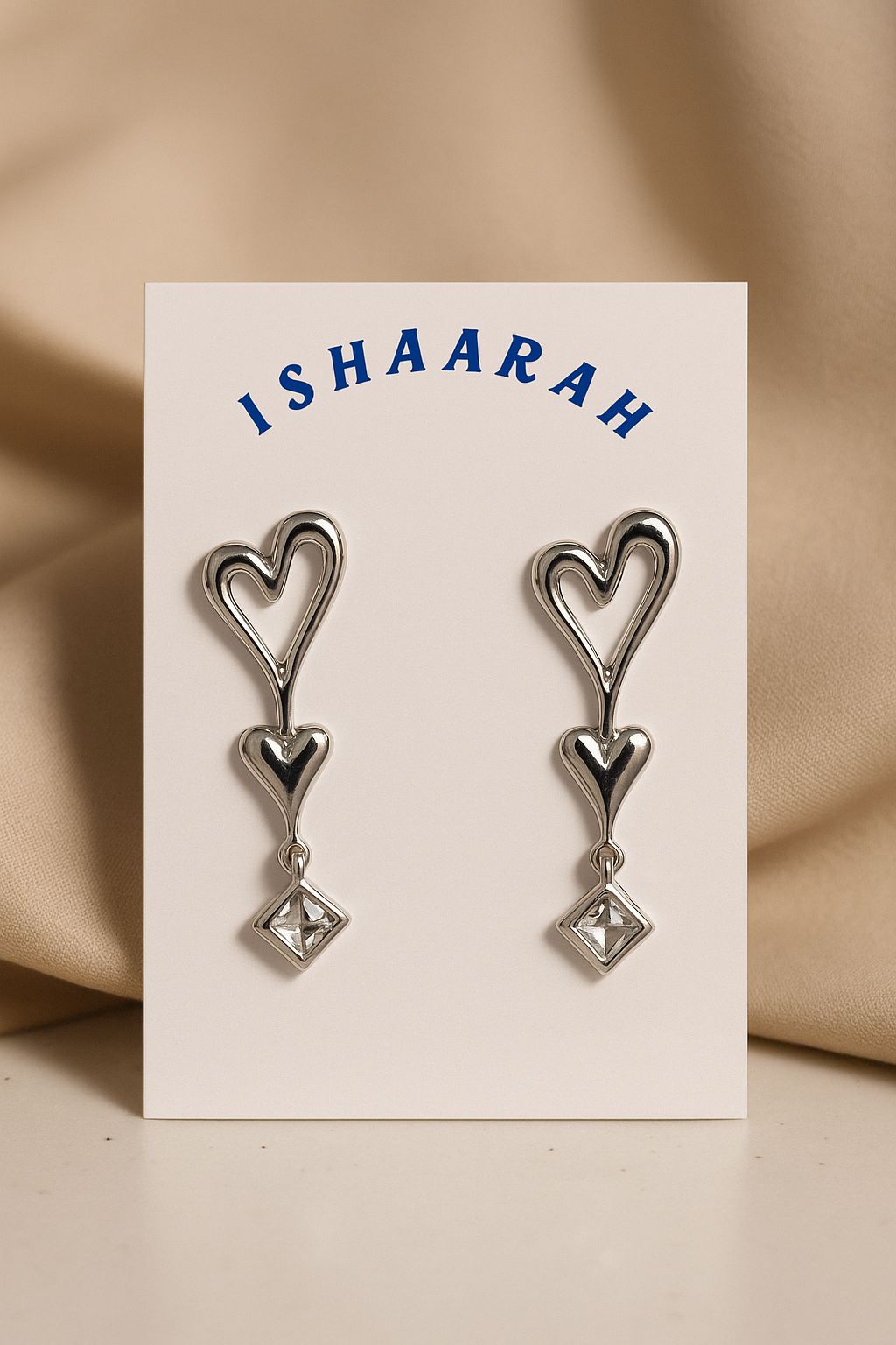 Linked Hearts Drop Earrings - Silver